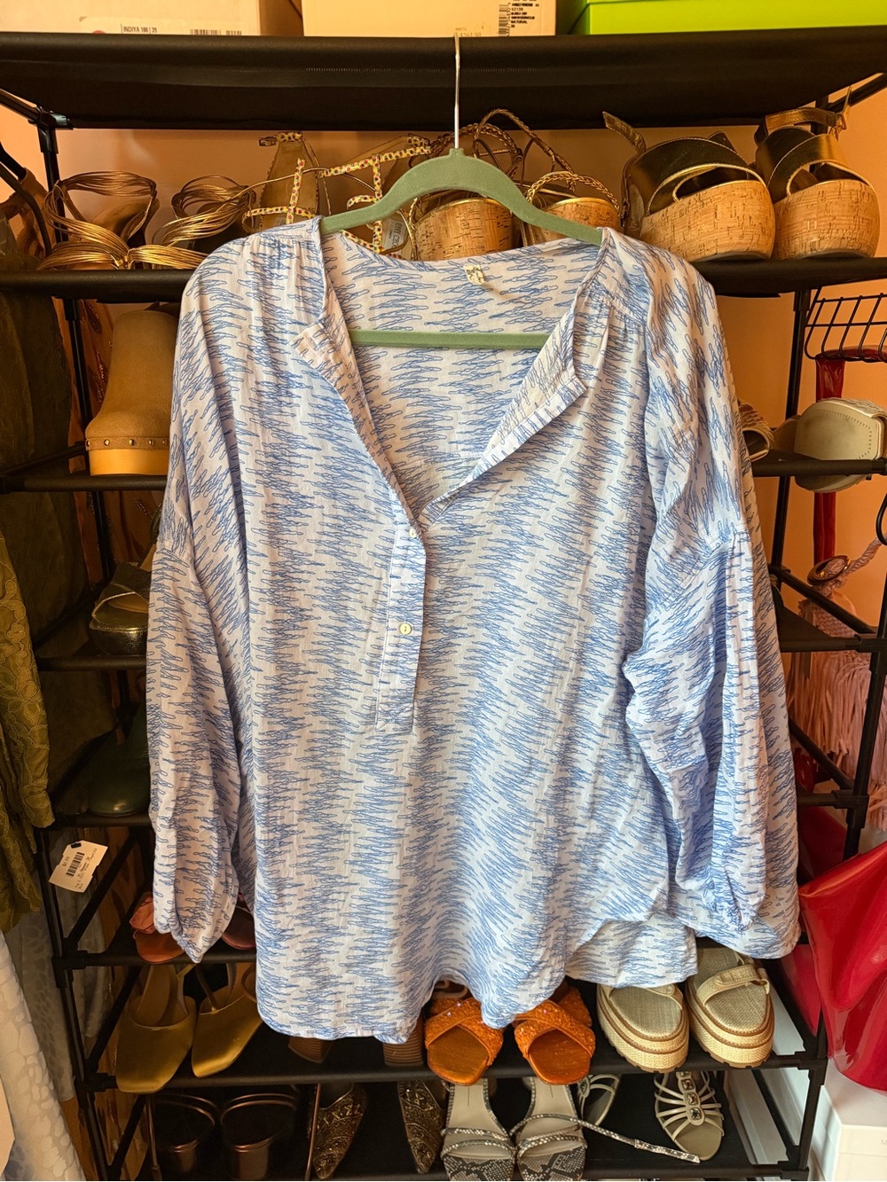 Free People Light Blue & White Patterned Button-Front Tunic